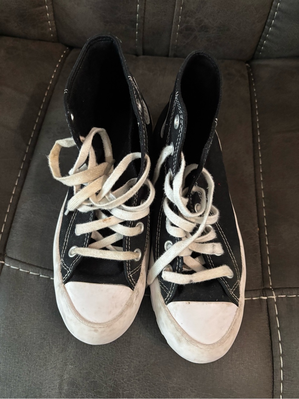 Black High-Top Canvas Sneakers with White Accents